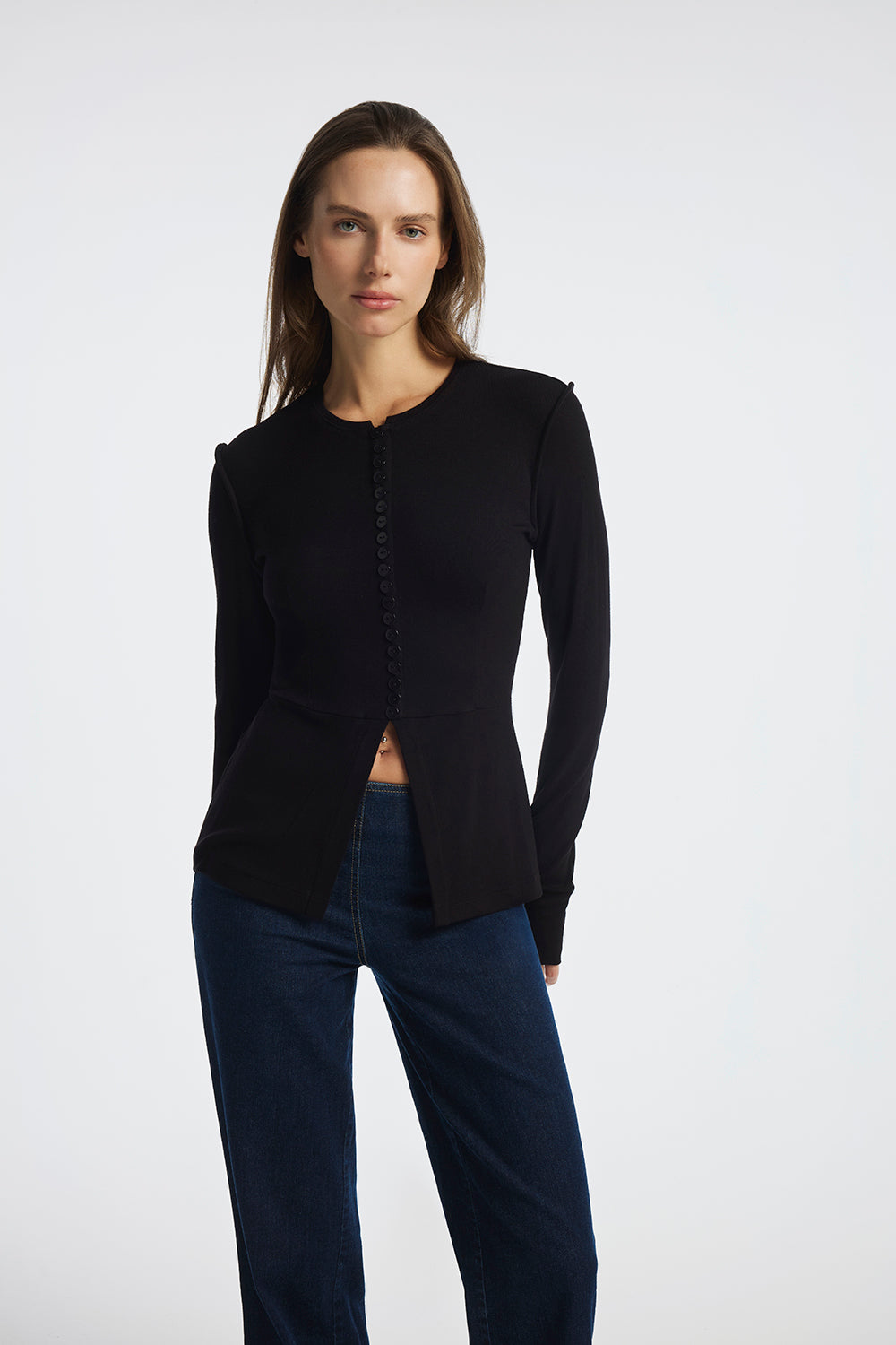 Uzun Kollu Düğmeli Üst