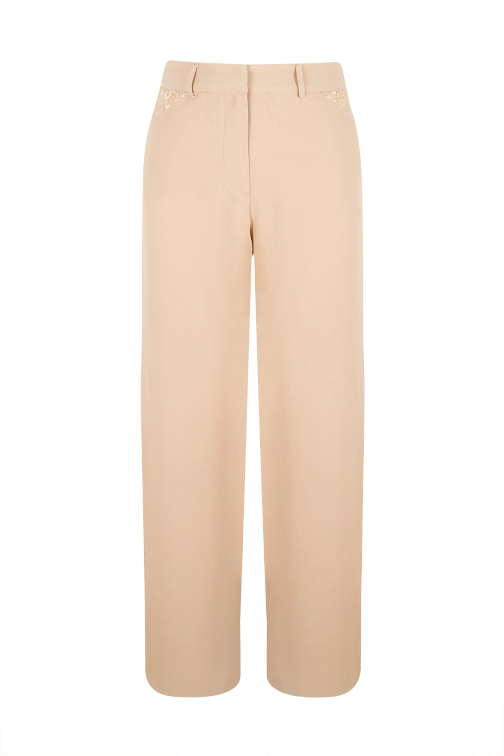 Straight Leg Trousers with Lace Insets