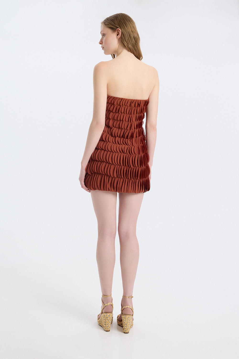 Dokulu Straplez Mini Elbise