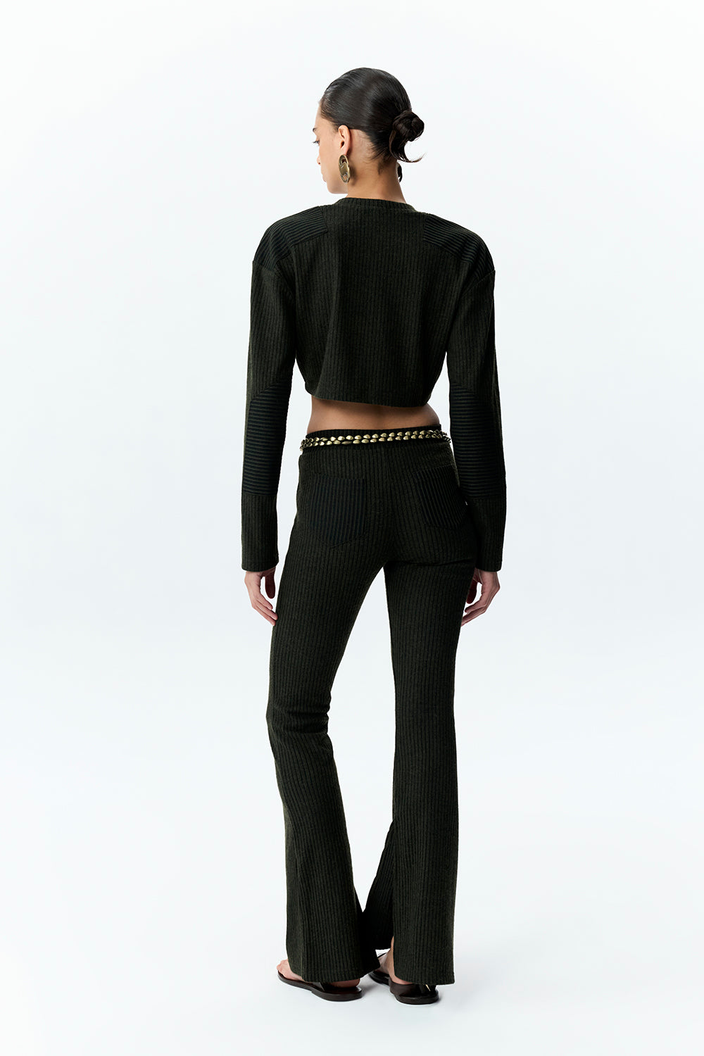 Ribbed Knit Flare Trousers
