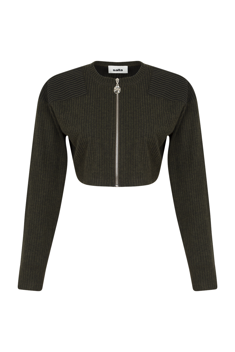 Cropped Zip Wool Cardigan